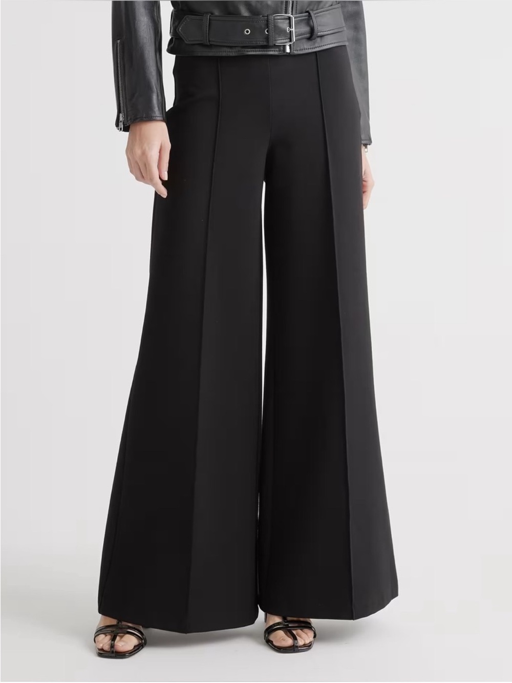 Quince Black Ultra-Stretch Ponte Super Wide Leg Pants Small